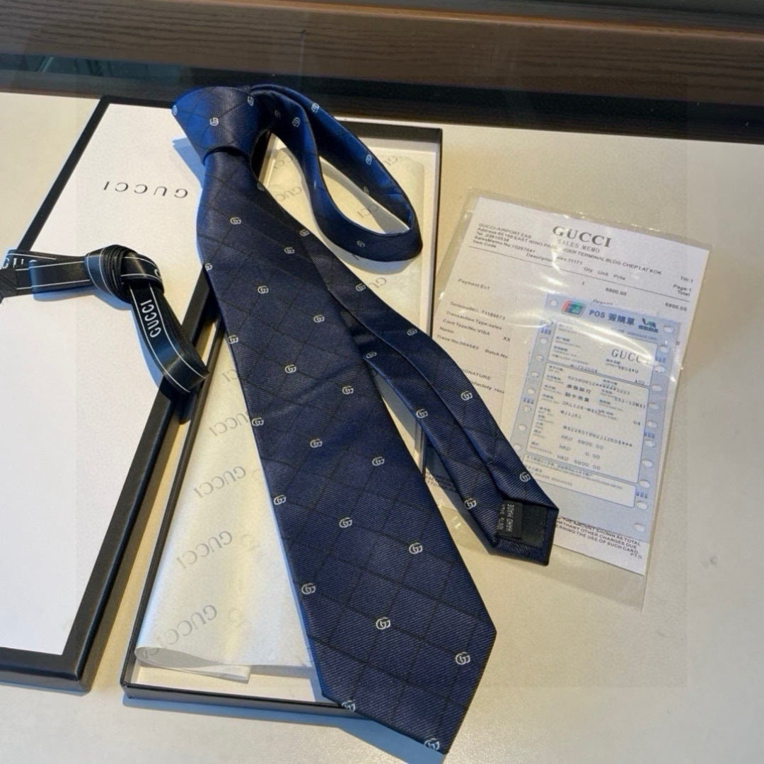 Gucci Style Men's Geometric Jacquard Silk Tie