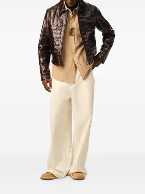 AMI Paris Crocodile embossed cowhide leather zipped jacket