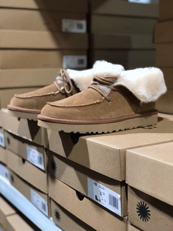 Chestnut Fluffy Cuff Lace-Up Ankle Boots — New Arrival | In Stock