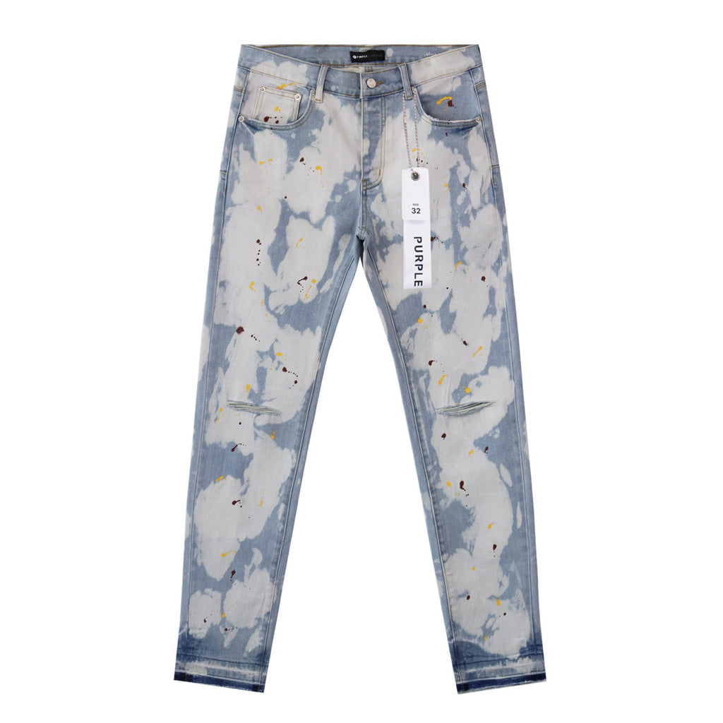 Purple Brand Splash Paint Ripped Skinny Denim Jeans Unisex