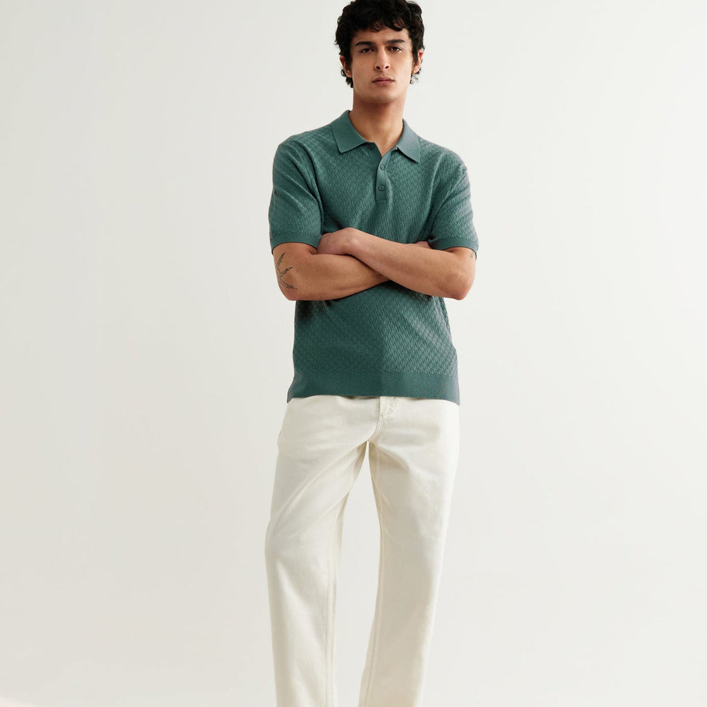 Wax London Naples SS Polo Retro Diamond: Sea Green