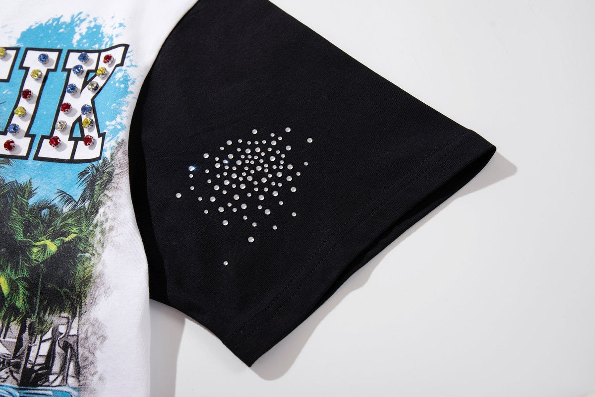 MAJESTIK Car Graphic Zip-Front Short-Sleeve T-Shirt