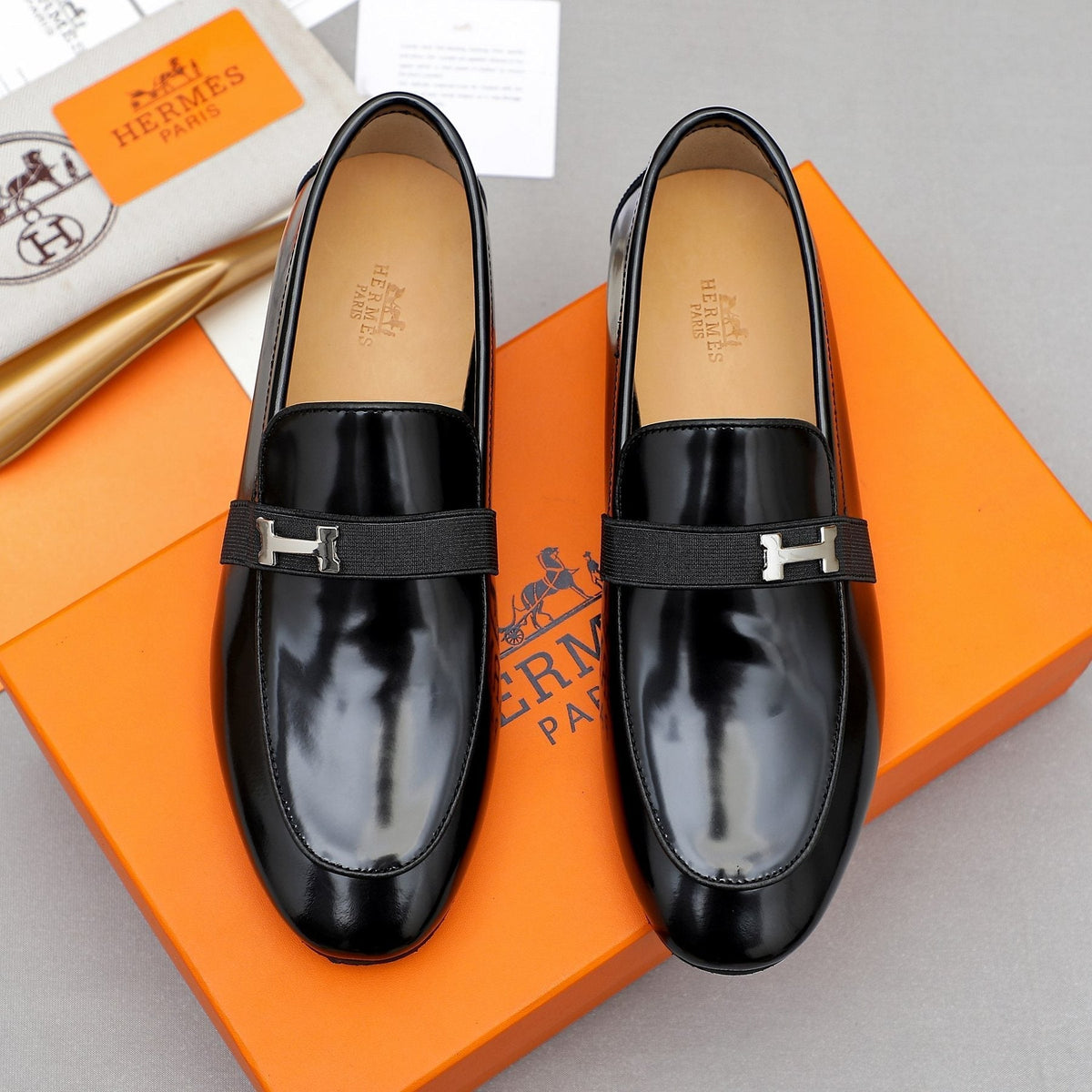 Hermès Men's Black H-Hardware Loafers - Leather Lining