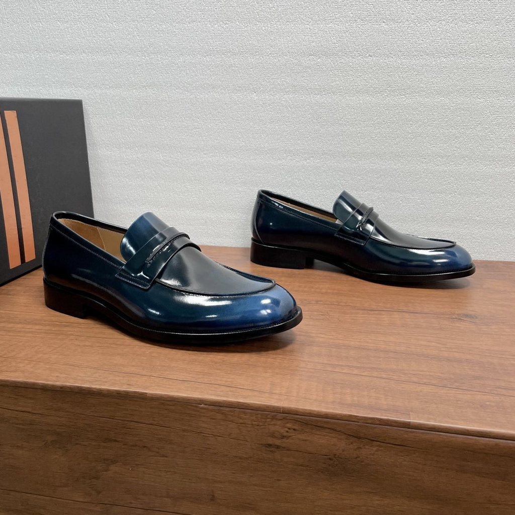 Zegna Men's Dark Navy Leather Loafers
