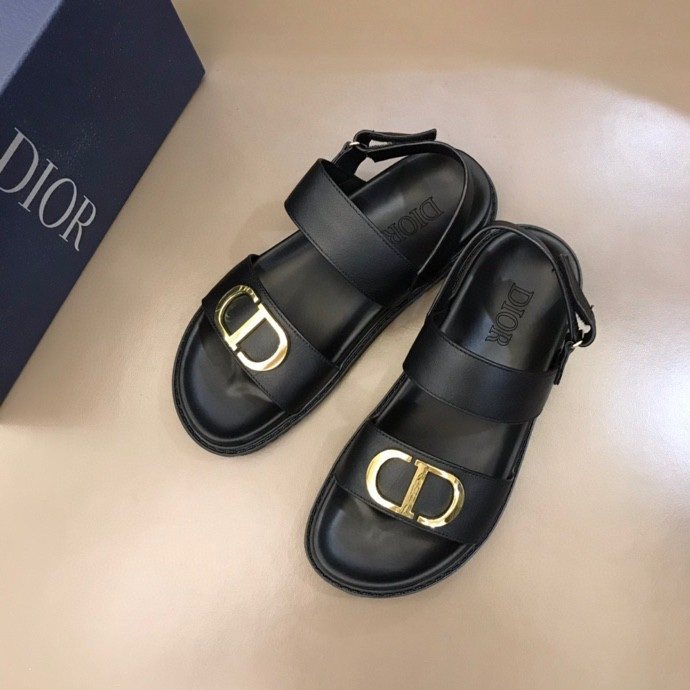 Dior Men's Black Gold-Tone Hardware Sandals
