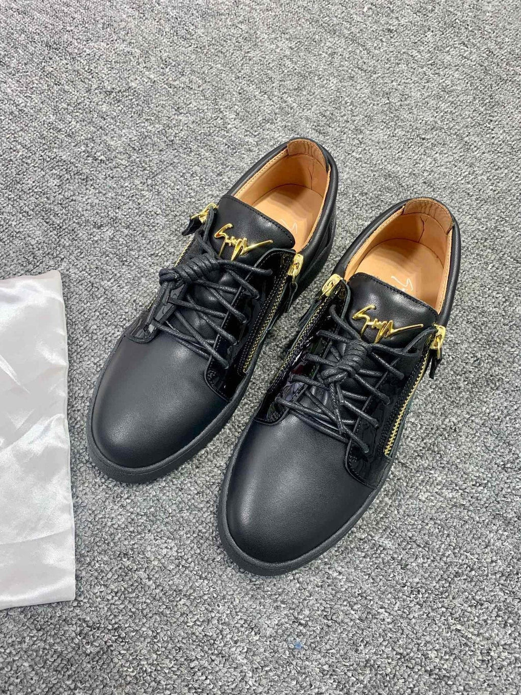 Giuseppe Zanotti Black Gold-Zip Low-Top Sneakers