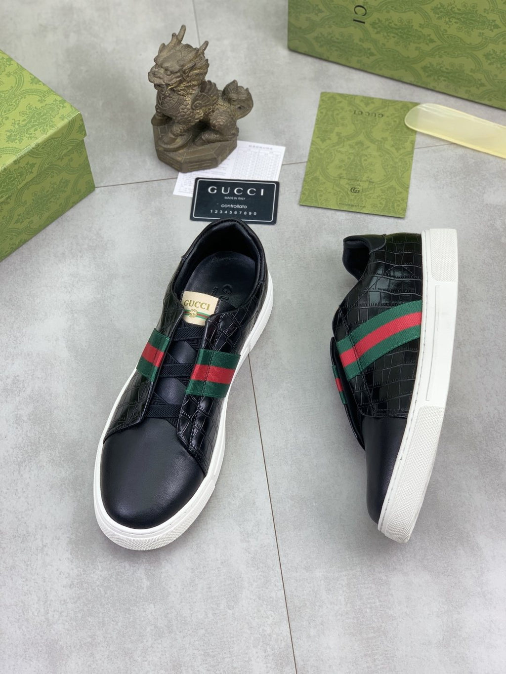 Gucci Green-Red Stripe Slip-On Sneakers