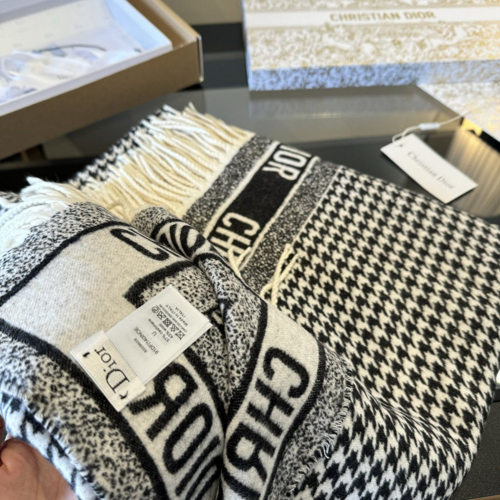 Dior Houndstooth Fringe Scarf
