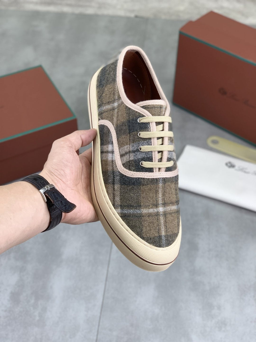 Loro Piana Plaid Lace-Up Casual Shoes